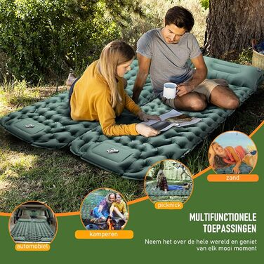 Самонадувальний килимок для кемпінгу CALIYO потовщений надувний матрац з ножним насосом, надлегкий та водонепроникний Інтегрована подушка, невеликий розмір у упаковці для активного відпочинку, походів, наметів та подорожей, одномісний хакі, 195 см x 65 см