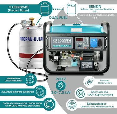 Гібридний бензиновий LPG 4-тактний генератор, аварійний генератор 7500 Вт, генератор 1х16А 1х32А з автоматичним регулятором напруг