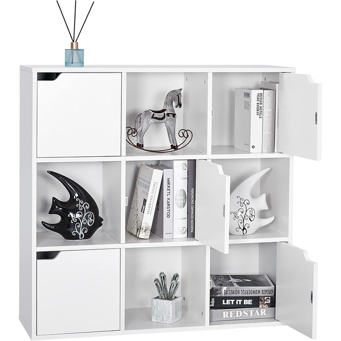 Книжкова шафа Meerveil, полиця для зберігання, 9 відділень з 5 дверцятами, сучасний стиль, підходить для офісу, кабінету, вітальні, коридору та інших кімнат, білий