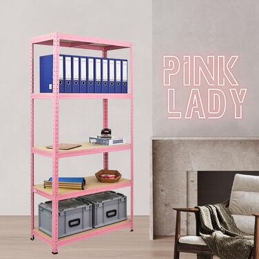 Надміцний стелаж PROREGAL PINK Lady, ВxШxГ 180x90x40 см, вантажопідйомність полиці 175 кг, 5 полиць, рожевий, підвальний стелаж, стелаж без ригелів, гаражний стелаж, стелаж для зберігання 180x90x40 см рожевий
