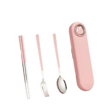 Універсальний портативний набір посуду з нержавіючої сталі 304 для подорожей та пікніків на природі, включаючи столові прибори, ложку, виделку та палички для їжі, з милою коробкою для зберігання (3 предмети)