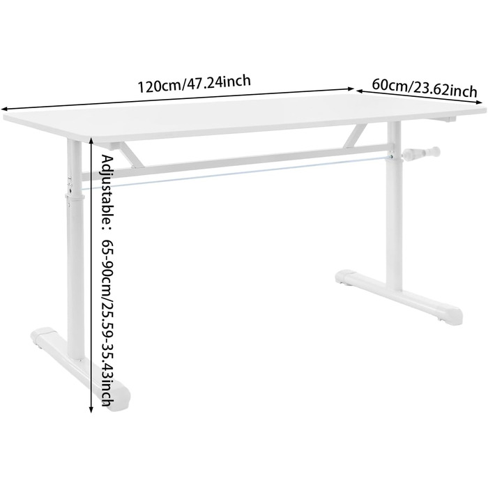 Стіл з регульованою висотою для домашнього офісу, стіл з ручним регулюванням висоти та ручкою, 120x60 см, для сидіння та стояння, вантажопідйомність до 100 кг, білий