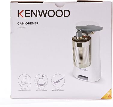 Електричний консервний ніж Kenwood CAP070. A0WH, багатофункціональний кухонний гаджет 3-в-1 із вбудованою точилкою для ножів, відкривачкою для консервів і відкривачкою для пляшок, з намотувачем кабелю, 70 Вт, білий