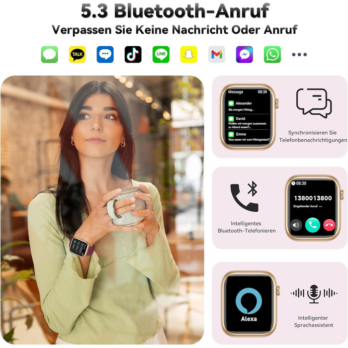 Розумний годинник для чоловіків та жінок, 1,83-дюймовий HD фітнес-трекер з крокоміром/монітором артеріального тиску/монітором серцевого ритму/функцією телефону, трекер сну, 120 спортивних режимів, водонепроникний фітнес- та спортивний годинник IP68 для iP