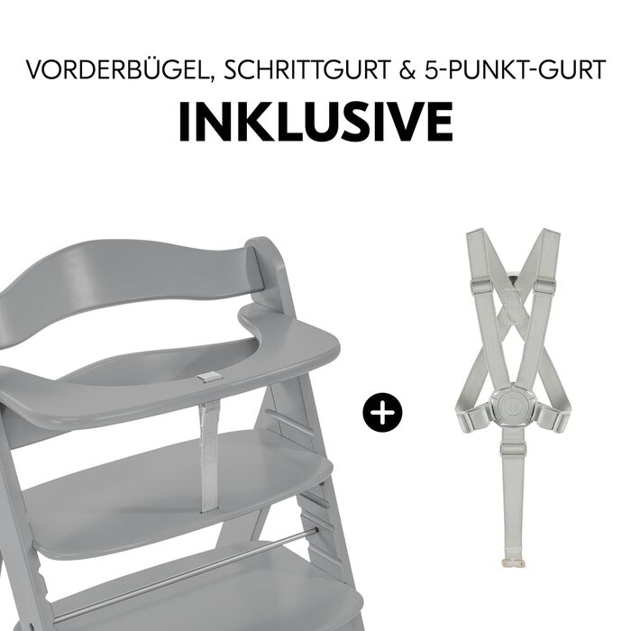 Стільчик для годування hauck Alpha для дітей від 6 місяців до 90 кг, вкл. поперечину безпеки, 5-точкові ремені безпеки та паховий