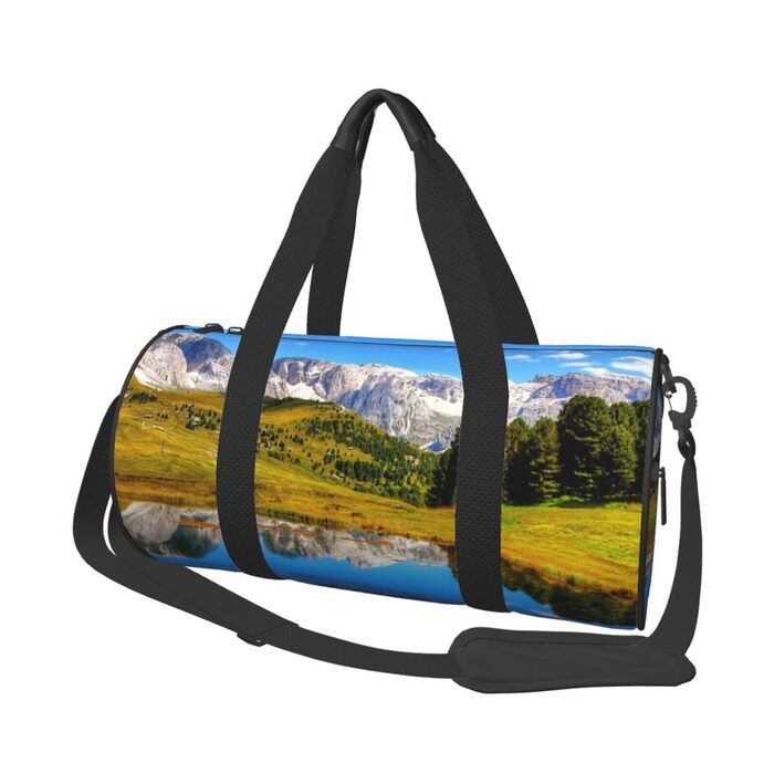 Спортивна сумка, дорожня сумка, стильний малюнок з пейзажем, сумка для подорожей на вихідні, чорна, універсальний розмір