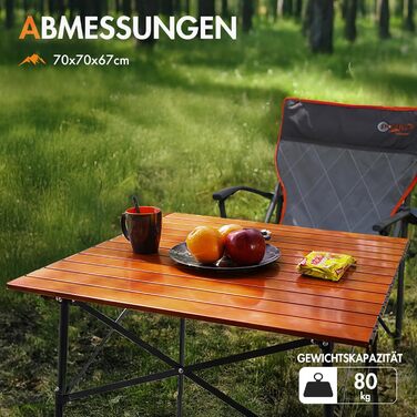 Складаний кемпінговий стіл PORTAL з алюмінієвою стільницею, вантажопідйомність 80 кг, з сумкою для перенесення для пікніків, барбекю, саду, балкону, коричневий