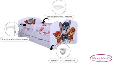 Дитяче ліжко Happy Babies із захистом від падіння для хлопчиків, 160x80 см, для дитячих кімнат з шухлядою, матрац, односпальне ліжко для дітей, біле, синє, з мотивом собаки