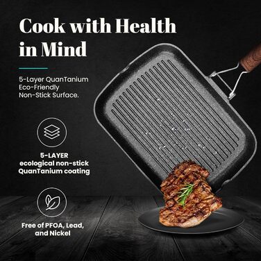 МИ ГОТУЄМО Титанова індукційна сковорода-гриль Ecochef, смугаста, 34 x 24 см, 5 шарів, Quantanium, Екологічно чиста, Без PFOA, Ков
