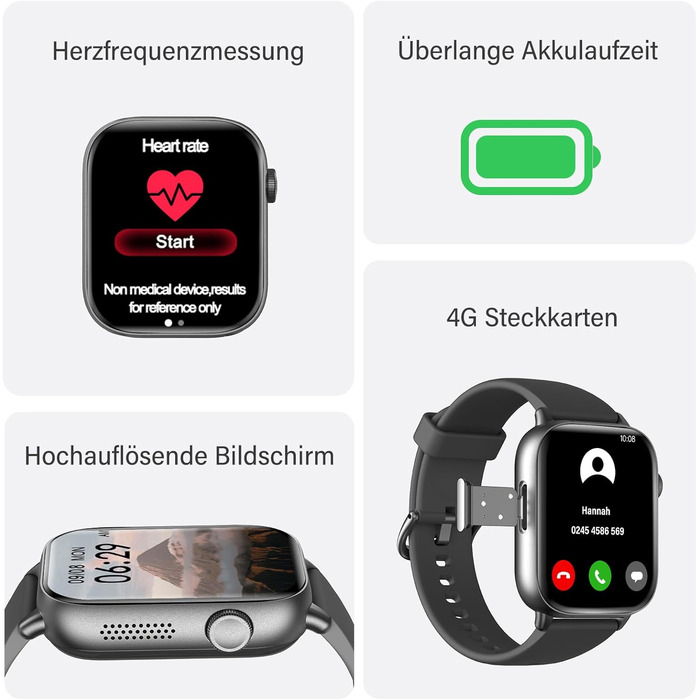 Розумний годинник 4G для дітей, чоловіків та жінок з Nano-SIM-карткою, телефоном, 1,92-дюймовим HD-дисплеєм, пульсометром, спортивними режимами, іграми, будильником, водонепроникністю IP68, крокоміром, фітнес-трекером для дітей 5-16 років, чорний