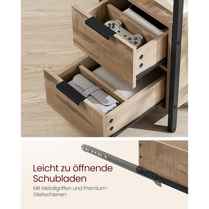 Приліжковий столик VASAGLE з подовжувачем, 2 шухляди, диван-столик, тумбочка для вітальні, спальні, колір верблюжого коричневого кольору - чорнильний LET325K01 1 колір верблюжого коричневого кольору чорнильний чорний