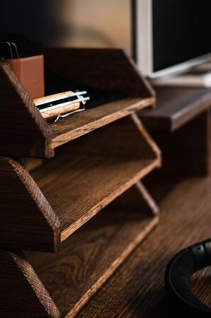 Штабелювані дерев&39яні настільні лотки Royal-Office, набір з 3 шт. Настільний органайзер з дубового дерева Лоток для документів, лоток для паперу, лоток для листів, A4 Офісне приладдя, аксесуари для столу 35 x 24,5 см