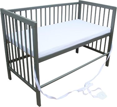 Дитяче ліжко Micoland - Приставне ліжко - Дитяче ліжко 120x60 см, що трансформується, з ремінцем, колесами та матрацом (сіре з матрацом)