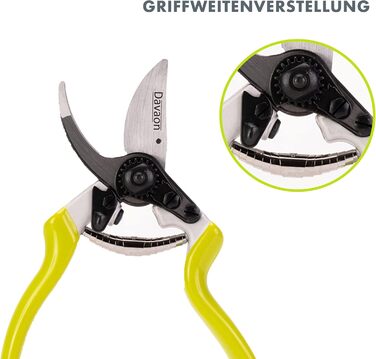 Професійні садові ножиці Davaon з двостороннім механізмом - Ручні ножиці для живоплоту з м&39якою рукояткою та регульованою шириною ручки для точного зрізання - Ножиці для дерев та садові ножиці - Преміальний садовий інструмент Класичні садові ножиці з дв