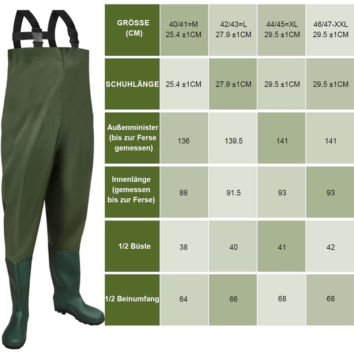 Вейдерси, водонепроникні рибальські вейдерси з нейлону 70D, композитного ПВХ, рибальські штани з нековзними гумовими чобітьми, вейдерси для ставка, вейдерси для захисту від повені, для будівельних майданчиків, риболовлі, ферм, садів, без гачків, розмір L,