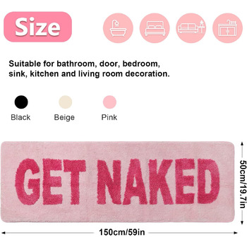 Килимок для ванної Get Naked, килимок для ванної кімнати, нековзний, можна прати (рожевий, 150 x 50 см) Рожевий 50 x 150 см (прямокутний)