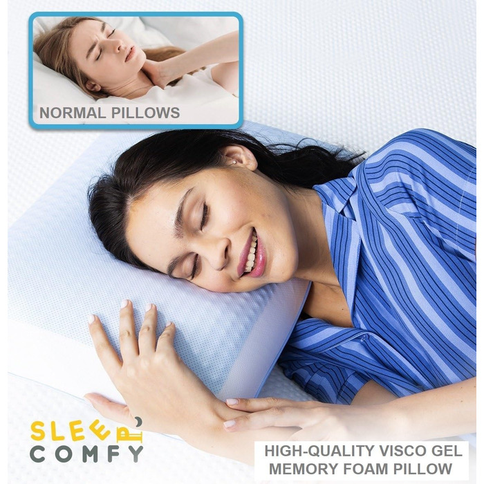 Подушка SLEEP COMFY преміум-класу з гелевої піни з ефектом пам&39яті ортопедична підтримка шиї, сертифікована Oeko-Tex, технологія охолоджувального гелю для всіх положень сну (комфорт влітку та взимку) з ефектом пам&39яті 60x40x13