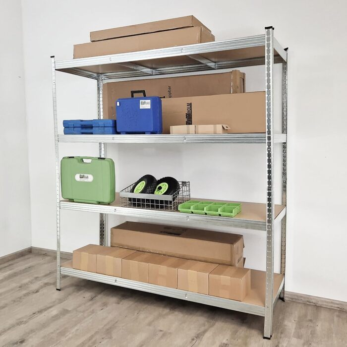 Стелаж TRUTZHOLM для важких умов експлуатації 180x160x60 см, вантажопідйомність 1000 кг, безболтовий стелаж, стелаж для зберігання, стелаж для підвалу, стелаж для майстерні, оцинкована сталь, 4 полиці
