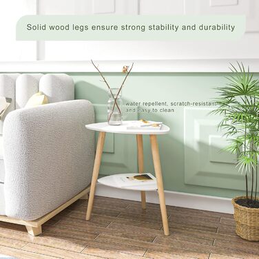 Приставний столик Диванний столик Журнальний столик Тумбочка Тумбочка біля ліжка Журнальний столик з 2 полицями Дерев&39яні ніжки МДФ 50x40x55 см Білий