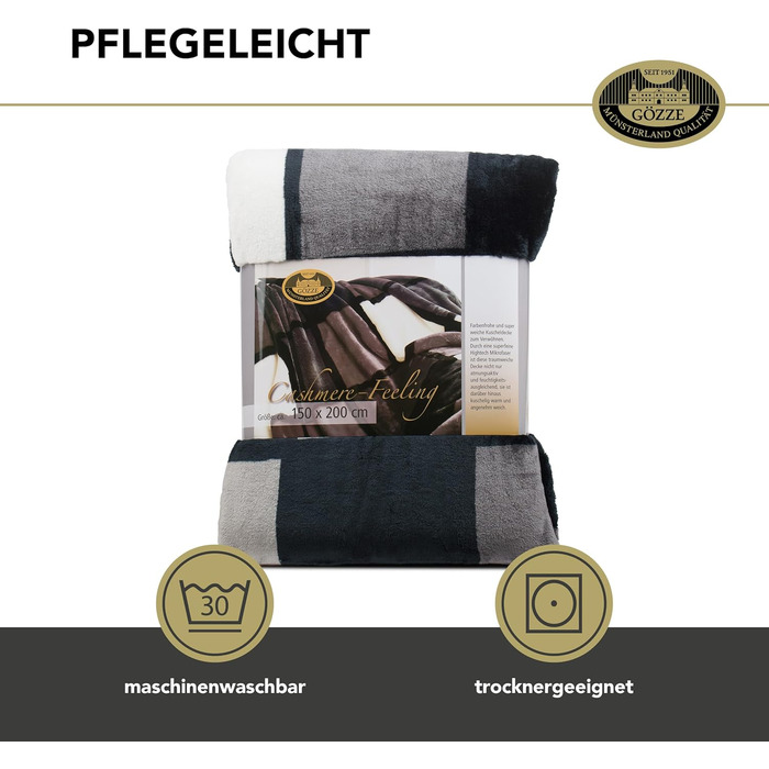 М&39яка ковдра, на дотик кашемір, висока щільність тканини 500 г/м, Antigua, 150 x 200 см - Антрацит/Чорний/Біло-сірий