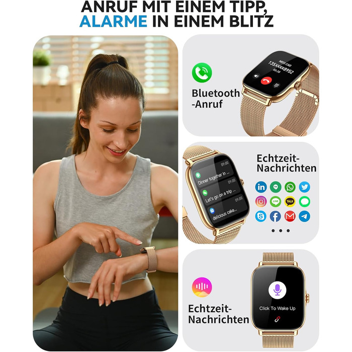 Розумні годинники для жінок та чоловіків, фітнес-годинник, фітнес-трекер з більш ніж 120 спортивними режимами, крокомір, монітор сну, водонепроникність IP68, розумний годинник для Android/iPhone (золотистий, 1.91)