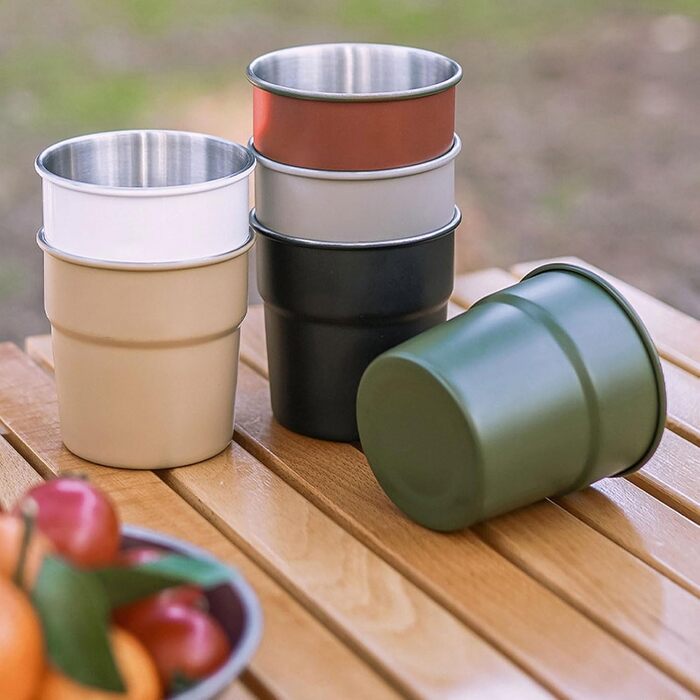 Стакани з нержавіючої сталі для подорожей та активного відпочинку, для кави, молока, як запасні, штабельовані, з кришками, для кемпінгу та походів, чорні, 4