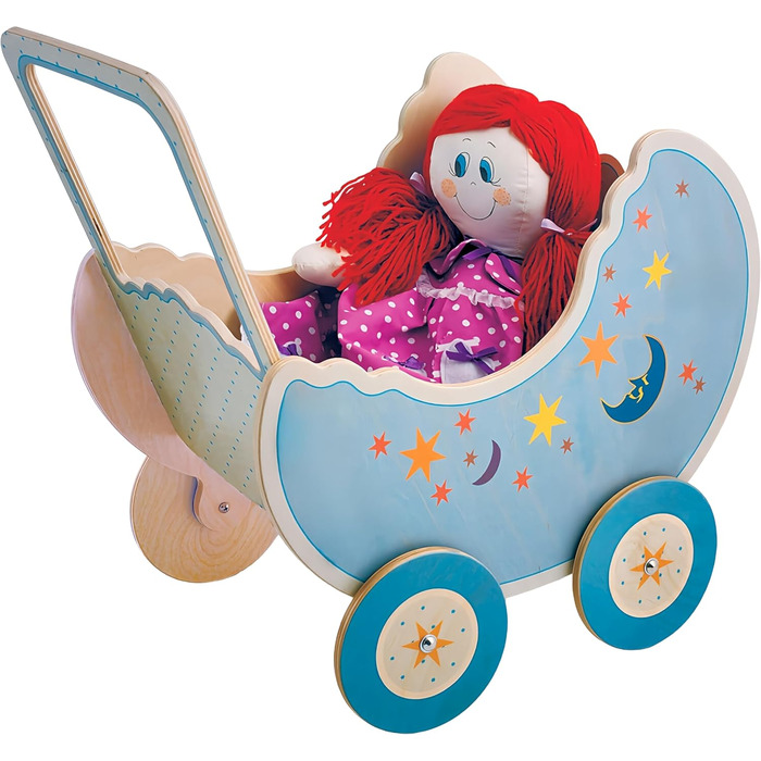 Коляска для ляльок Dida - Luna Виготовлена з дерева, коляска для великих ляльок до 50 см Ідеально підходить для рольових ігор для