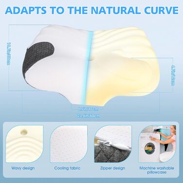 Подушка NEWHEY з піни з ефектом пам&39яті, ергономічна подушка для голови від болю в шиї, ортопедична подушка, подушка для підтримки шиї для сну на боці, спині та животі