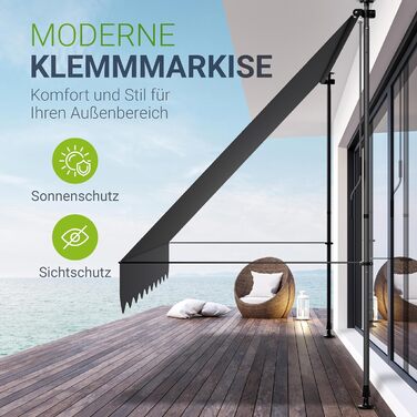 Тент Juskys із затискачем, Кейптаун, 300x120 см - Регульована висота та стійка до ультрафіолету - Для балконів та терас - Всепогодний ширмовий екран для забезпечення конфіденційності - Чохол для тераси, сірий, 300 x 120 см