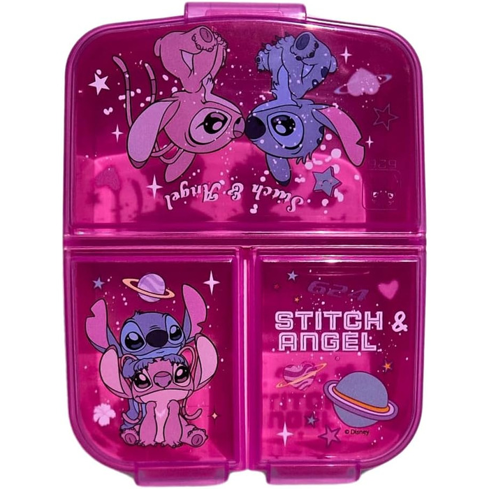 Ланчбокс дитячий Stitch та Angel з роздільниками, контейнер для обіду з 3 відділеннями, тримач для перекусів у школу, ідеальний для ланчу, легко миється та легкий (Kawaii) 17x14x5 см