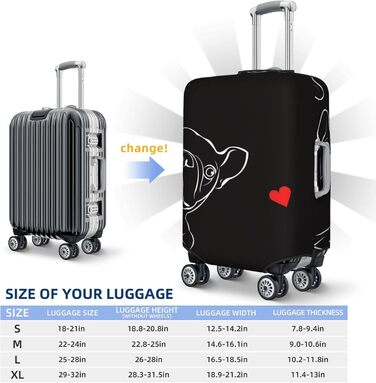 Чохол для валізи для французьких бульдогів, міцний, підходить для валіз розміром 45.7 - 81.3 см, розмір XL, Чорний, X-Large