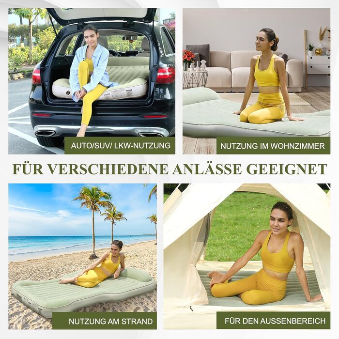 Надувний матрац KMZ для позашляховиків із вбудованим повітряним насосом, товстіший флок, самонадувальний, портативний надувний матрац для позашляховиків, мінівенів, кемпінгу, використання на свіжому повітрі, швидке надування та здування