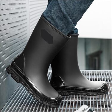 Чоловічі гумові чоботи, чоловічі гумові чоботи та гумові чоботи з флісовою підкладкою, теплі, повсякденні, водонепроникні, взуття для активного відпочинку на природі, робоче взуття, чорні Add Cotto, розмір 40 EU