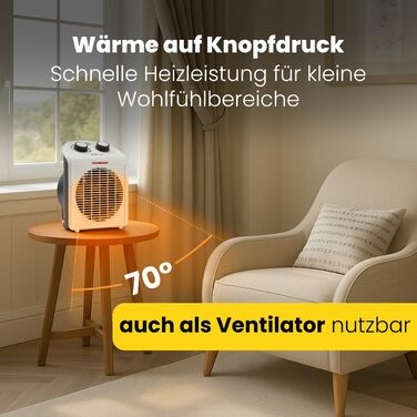 Вентиляторний обігрівач Clatronic HL 3761, портативний та компактний, 2 режими нагріву (1000/2000 Вт), режим охолодження (вентилятор), міцна ручка для перенесення, сіро-білий, 263951