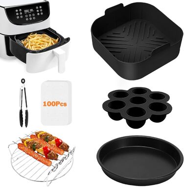 Аксесуари для фритюрниці з силіконовою формою NATNAV 21 см, аксесуари для фритюрниці Силіконовий горщик Багаторазова фритюрниця Силіконова каструля для Philip XL 6.2 л, COSORI 5.5 л/4.7 л, Cecotec 6 л, аксесуари для фритюрниці 6 шт.