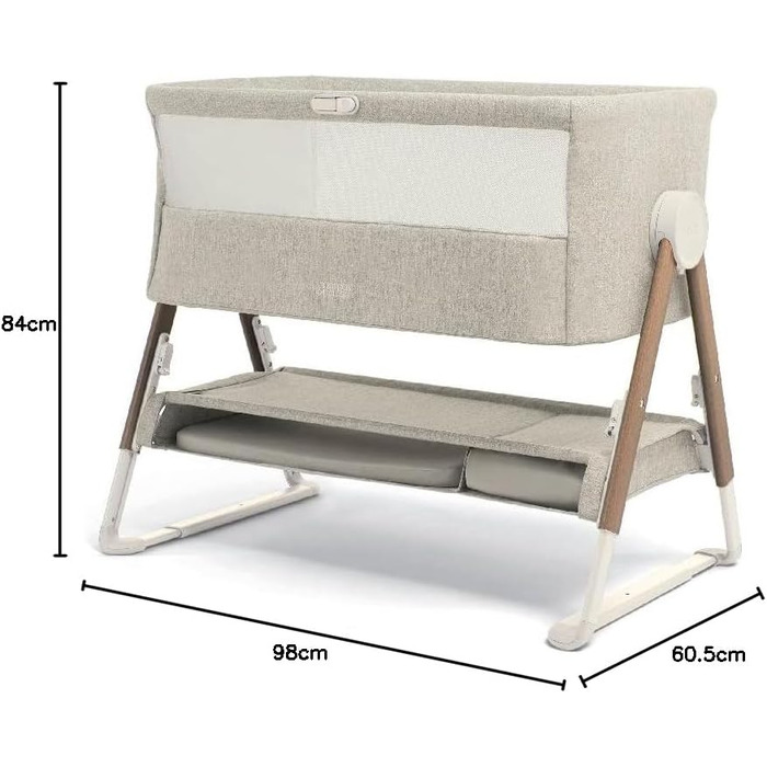 Ліжечко-тумбочка Mamas & Papas Lua, знімний кошик, відкидні боковини, матрац у комплекті, 0-6 місяців, колір бежевий