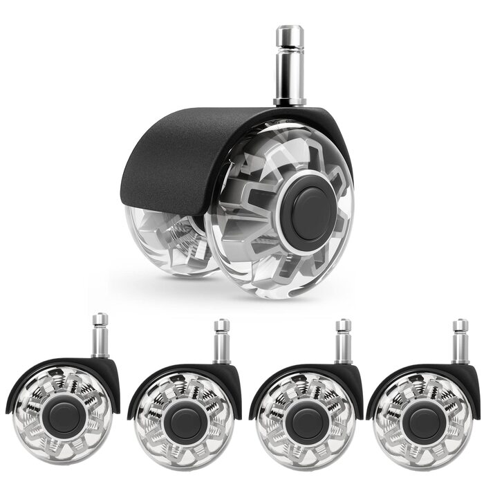 Коліщатка для офісних стільців (1000 кг) - 122 мм, плавно котячі та тихі ролики для твердої підлоги, стілець для ігрових стільців, підходить для будь-якої підлоги, без подряпин (комплект з 5 шт.) сірого кольору 11 мм