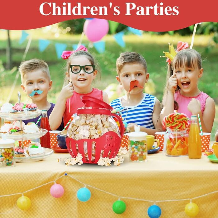 Мікрохвильова піч RANJIMA Popcorn Maker, Миска для мікрохвильової печі для попкорну, Машина для попкорну з пакетами для попкорну, Закуска з попкорну в горщику, Червона попкорн-закуска для дітей, Дні народження, Сімейні зустрічі