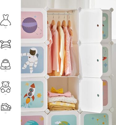 Шафа для зберігання речей своїми руками, для підвішування одягу, для дітей, з 16 кубиками, 4 шт. ангами для підвішування, 123 x 41 x 123 см, білий LPC905W01