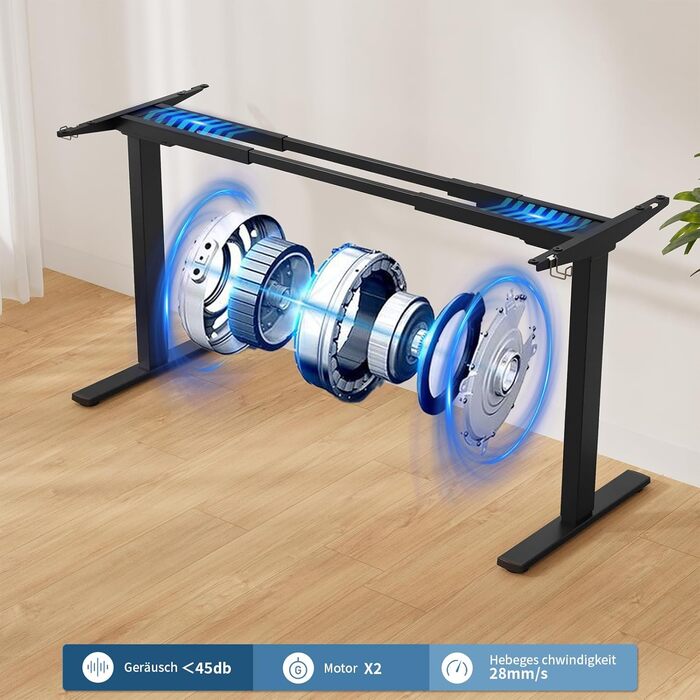 Стіл Flamaker з регульованою висотою, 2 двигунами та вантажопідйомністю 100 кг, каркас столу з електричним регулюванням висоти, ніжки столу з регульованою висотою та коробкою для кабельного управління, стіл на колесах (чорний)