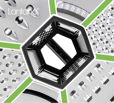 Терка Lantana 6-гранна з контейнером - ручна терка/слайсер/подрібнювач. 6 незамінних кухонних функцій для крупного, середнього, др