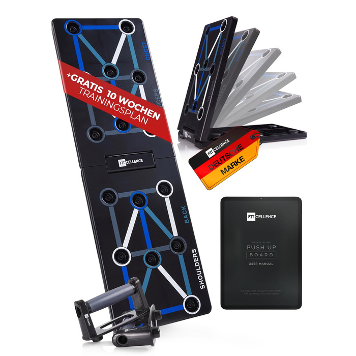 Складана дошка для віджимань 12-в-1 - Включає 10-тижневий план тренувань - Преміальна дошка для віджимань 12-в-1 Розроблена в Німеччині з інструкціями німецькою мовою для ваших тренувань - Ручки для віджимань