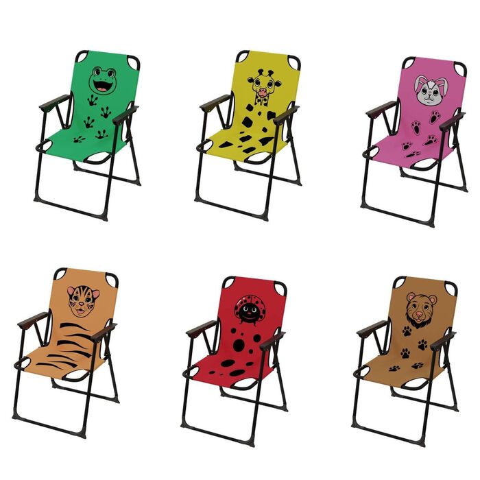 Дитячий кемпінговий стілець, складний кемпінговий стілець, кемпінговий стілець для кемпінгу на відкритому повітрі, складний, макс. 100 кг, сталь з порошковим покриттям, малюнок у формі тварин, зелений