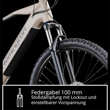 Гірський велосипед Remington XR01 E-Bike 29 дюймів для чоловіків та жінок 165 - 190 см Електровелосипед з акумулятором 540 Втгод, електричний гірський велосипед, 10-швидкісний педелек, 25 км/год, рама 50 см, сірий/бежевий