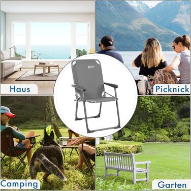 Крісло для кемпінгу Portal, складне, кемпінгове крісло, вантажопідйомність до 100 кг, легке, рибальське крісло, пляжне крісло, складне, висока спинка для використання на вулиці, в саду, на фестивалі, сіре