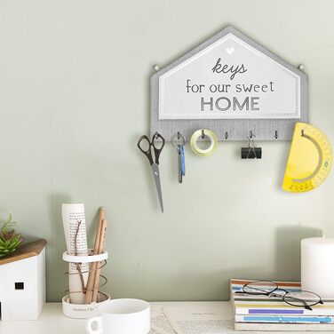 Дерев'яна ключниця Echehi з 7 гачками, самоклеюча або свердлильна, двостороння установка, ключниця, ключниця для дому (сіра) 7 сір