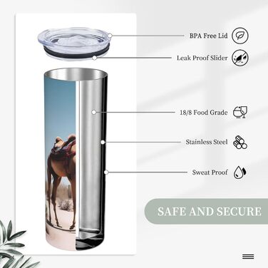 Кухоль з прямою трубочкою, 590 мл, пустельний мотив, милий верблюд, принт, дорожній кухоль, підходить для кемпінгу, офісу та дому