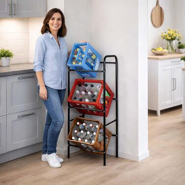 Стелаж для напоїв Wiltec на 3 ящики, сталевий стелаж для ящиків, 50x33x116 см, 20 кг на полицю