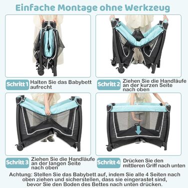 Дорожнє ліжечко з матрацом, дитяче ліжечко 6-в-1, дорожнє ліжечко з колискою, пеленальний столик, сумка для зберігання, музична скринька, підвісні іграшки, колеса, що блокуються, для дітей від 0 до 36 місяців (зелене)