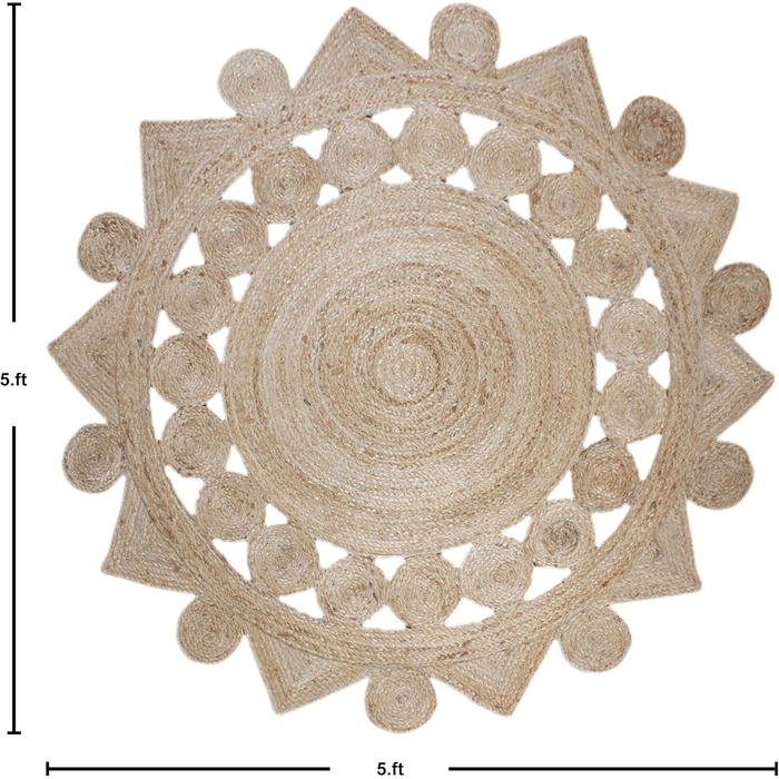 М круглий килим килим кілім, бежевий, плетений джутовий килим, для приміщень і вулиці, плоске плетіння, для спальні, тумбочки, кру